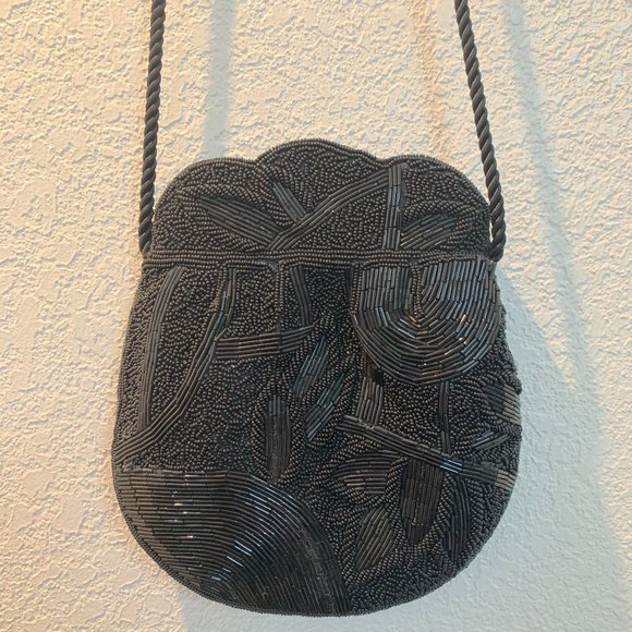 Vintage beaded evening bag black 8" X 7 1/2" - Picture 1 of 6